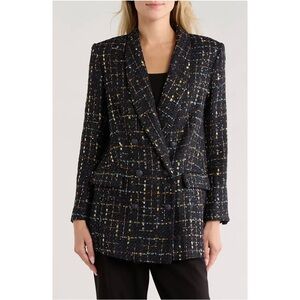 L’agence Jayda Relax Fit Double Breasted Tweed Blazer Midnight Mustard‎ Plaid 8